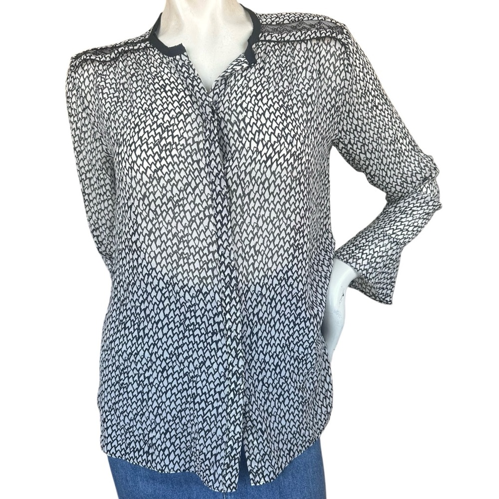 Dorothee Schumacher Black White Abstract Print Silk Workwear Blouse Lace Size XS